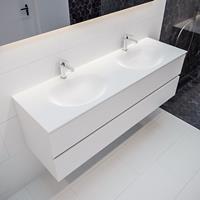 mondiaz Vica 150cm badmeubel talc 2 lades wastafel Moon dubbel met 2 kraangaten