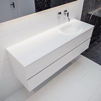 mondiaz Vica 150cm badmeubel talc 2 lades wastafel Moon rechts zonder kraangat