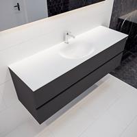 mondiaz Vica 150cm badmeubel dark grey 2 lades wastafel Moon midden 1 kraangat