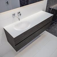mondiaz Vica 150cm badmeubel dark brown 2 lades wastafel Moon links geen kraangat