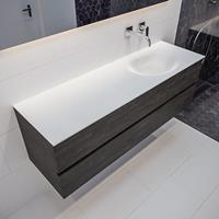 mondiaz Vica 150cm badmeubel dark brown 2 lades wastafel Moon rechts geen kraangat