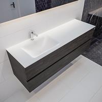 mondiaz Vica 150cm badmeubel dark brown 2 lades wastafel Cloud links 1 kraangat