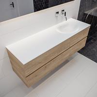 mondiaz Vica 150cm badmeubel washed oak 2 lades wastafel Moon rechts geen kraangat