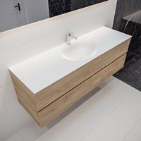 mondiaz Vica 150cm badmeubel washed oak 2 lades wastafel Moon midden 1 kraangat