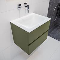 mondiaz Vica 60cm badmeubel army 2 lades wastafel Cloud midden zonder kraangat