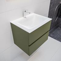 mondiaz Vica 60cm badmeubel army 2 lades wastafel Cloud midden met 1 kraangat