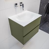 mondiaz Vica 60cm badmeubel army 2 lades wastafel Moon midden zonder kraangat