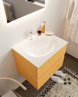mondiaz Vica 60cm badmeubel ocher 2 lades wastafel Moon midden met 1 kraangat