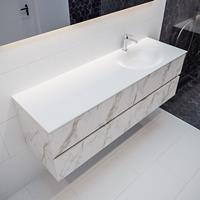 mondiaz Vica 150cm badmeubel carrara 4 lades wastafel Moon rechts met 1 kraangat