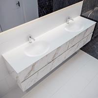 mondiaz Vica 200cm badmeubel carrara 4 lades wastafel Moon dubbel 2 kraangaten