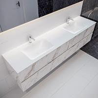 mondiaz Vica 200cm badmeubel carrara 4 lades wastafel Cloud dubbel 2 kraangaten