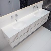 mondiaz Vica 200cm badmeubel carrara 4 lades wastafel Moon dubbel geen kraangat