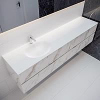 mondiaz Vica 200cm badmeubel carrara 4 lades wastafel Moon links met 1 kraangat
