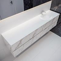 mondiaz Vica 200cm badmeubel carrara 4 lades wastafel Moon rechts met 1 kraangat