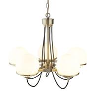 Searchlight Kroonluchter Sphere messing met vijf glasbollen
