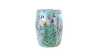 Fine Asianliving Keramische Kruk Porselein Stoel Pauw Blauw B33xH45cm