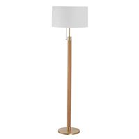 Hufnagel Houten vloerlamp Lignum met sits-kap, messing