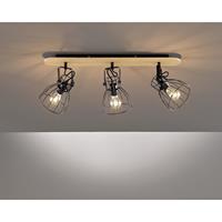 fischer&honsel 3flammiger Vintage Deckenstrahler die, Gitterlampe schwarz mit Holz natur