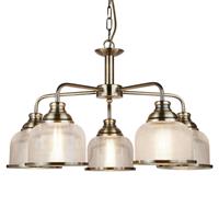 Searchlight Hanglamp Bistro II 5-lamps messing/ribbelglas