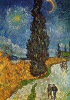 Vincent Van Gogh - Landstrasse mit Zypresse und Stern Kunstdruk 21x29.7cm