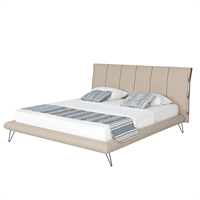 beliani Bett Beige 180 x 200 cm Kunstleder mit Lattenrost dekoratives Kopfteil mit vertikaler Versteppung Modern Glamour Look Schlafzimmer - Beige