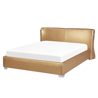 Beliani Bed leer goud 160 x 200 cm met LED multicolor PARIS