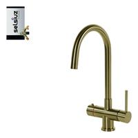 selsiuz Inox kokend water kraan met titanium combi extra boiler en C-uitloopkraan gold