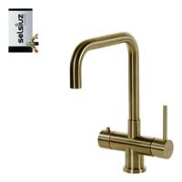 selsiuz Inox kokend water kraan met titanium combi extra boiler en U-uitloopkraan gold