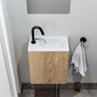 zaro Polly toiletmeubel 40cm eiken met witte wastafel met kraangat rechts