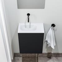 zaro Polly toiletmeubel 40cm mat zwart met witte wastafel zonder kraangat links