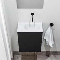 zaro Polly toiletmeubel 40cm mat zwart met witte wastafel zonder kraangat rechts