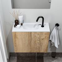 zaro Polly toiletmeubel 60cm eiken met witte wastafel met kraangat