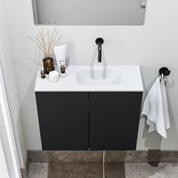 zaro Polly toiletmeubel 60cm mat zwart met witte wastafel zonder kraangat rechts