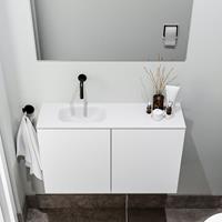 zaro Polly toiletmeubel 80cm mat wit met witte wastafel zonder kraangat links