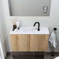 zaro Polly toiletmeubel 80cm eiken met witte wastafel met kraangat