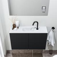 zaro Polly toiletmeubel 80cm mat zwart met witte wastafel met kraangat