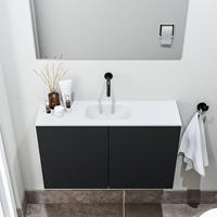 zaro Polly toiletmeubel 80cm mat zwart met witte wastafel zonder kraangat