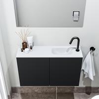 zaro Polly toiletmeubel 80cm mat zwart met witte wastafel met kraangat rechts