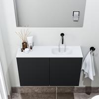 zaro Polly toiletmeubel 80cm mat zwart met witte wastafel zonder kraangat rechts