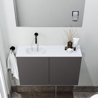 zaro Polly toiletmeubel 80cm donkergrijs met witte wastafel zonder kraangat links