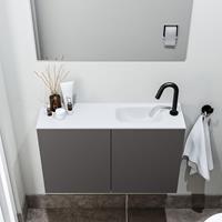 zaro Polly toiletmeubel 80cm donkergrijs met witte wastafel met kraangat rechts