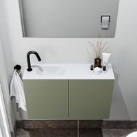 zaro Polly toiletmeubel 80cm army met witte wastafel met kraangat links
