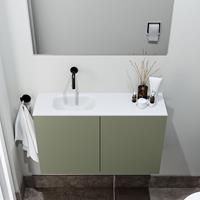 zaro Polly toiletmeubel 80cm army met witte wastafel zonder kraangat links