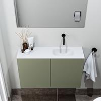 zaro Polly toiletmeubel 80cm army met witte wastafel zonder kraangat rechts