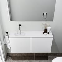 zaro Polly toiletmeubel 100cm mat wit met witte wastafel zonder kraangat links
