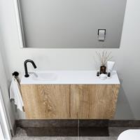 zaro Polly toiletmeubel 100cm eiken met witte wastafel met kraangat links