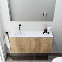 zaro Polly toiletmeubel 100cm eiken met witte wastafel zonder kraangat links