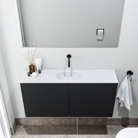 zaro Polly toiletmeubel 100cm mat zwart met witte wastafel zonder kraangat