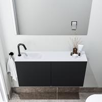 zaro Polly toiletmeubel 100cm mat zwart met witte wastafel met kraangat links