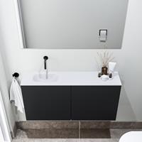 zaro Polly toiletmeubel 100cm mat zwart met witte wastafel zonder kraangat links